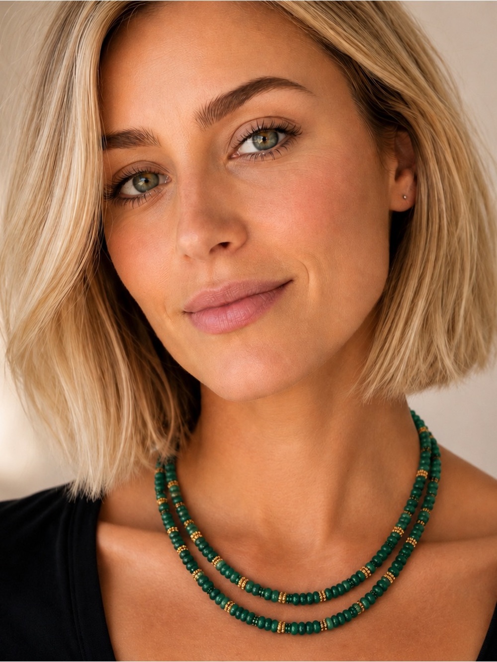 Vintage Emerald and Gold Plated Bead Necklace